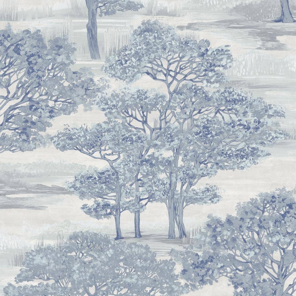 Ice Blue Vinyl Forest Toile Peel and Stick Wallpaper Roll