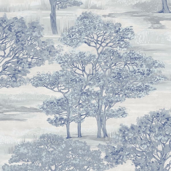 Ice Blue Forest Toile Vinyl Peel and Stick Wallpaper Roll (Covers 28 sq. ft.)