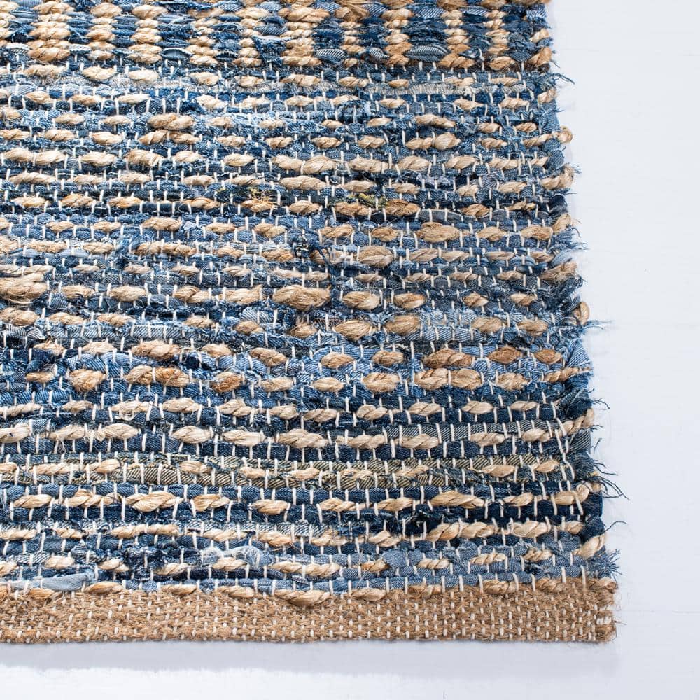 Cape Cod Blue and Natural Braided Jute Square Area Rug