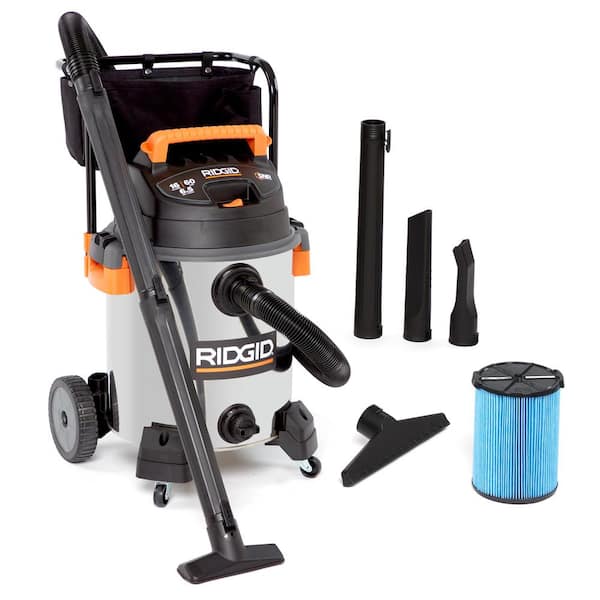 RIDGID 16 Gallon 6.5 Peak HP Stainless Steel Wet/Dry Shop Vacuum with Fine Dust Filter, Locking Hose and Accessories