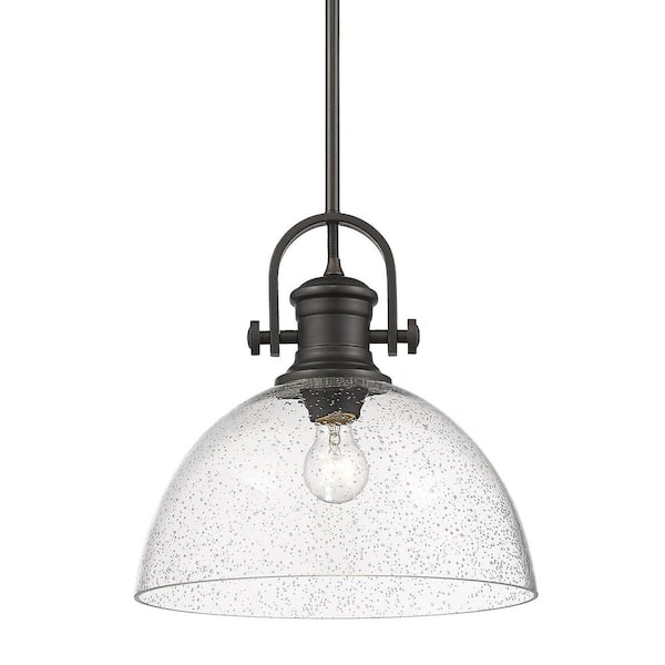 Golden Lighting Hines 1-Light Rubbed Bronze with Seeded Glass Pendant