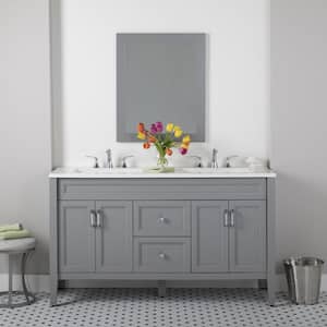 Skylark 60 in. W x 19 in. D x 35 in. H Double Sink  Bath Vanity in Sterling Gray with White Cultured Marble Top
