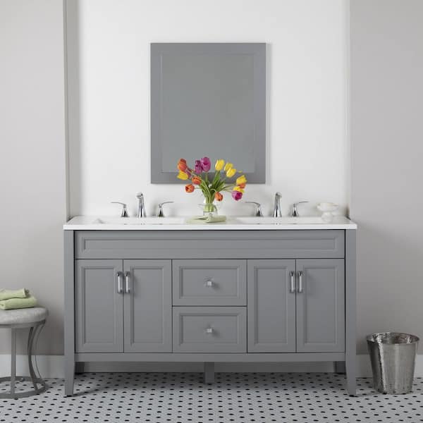 Home Decorators Collection Skylark 60 in. W x 19 in. D x 35 in. H Double Sink  Bath Vanity in Sterling Gray with White Cultured Marble Top