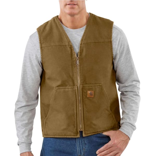 Carhartt Men's Extra Large Tall Frontier Brown Cotton Rugged Vest Sherpa Lined Sandstone