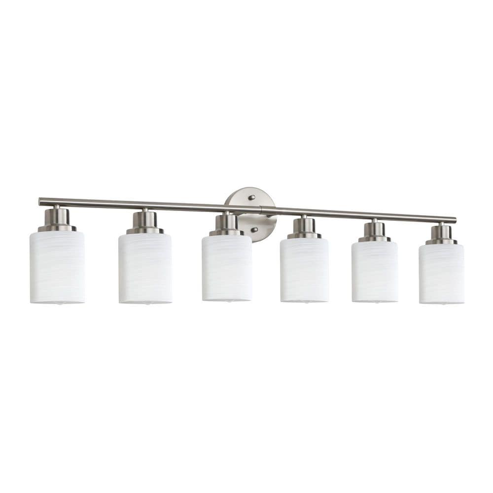 Modern 39 in. 6-Light Brushed Nickel Vanity Light Wall Sconce with White Glass price history on PriceWatchPro