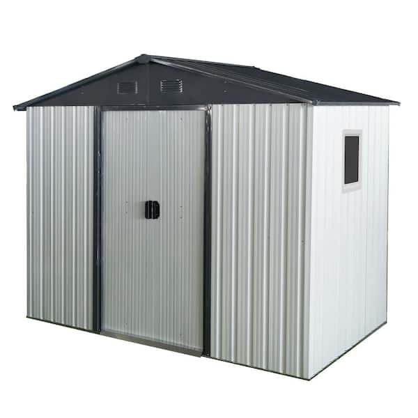 Durab, 8 ft. W x 4 ft. D, Outdoor Metal Storage Shed with Window and Metal Foundation (White and Black), 32 sq ft