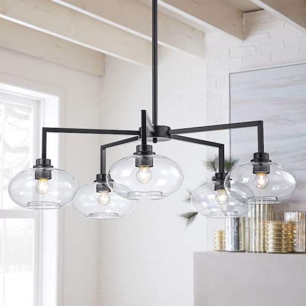 Rennnsan Leyla 5-Light Modern Black Globe Chandelier Linear Sputnik Clear Glass Bubble Chandelier for Dining Room