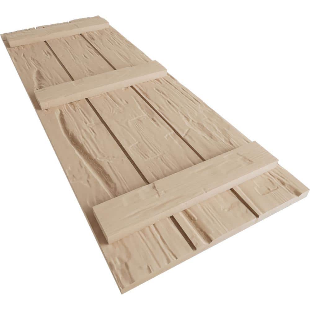 Hand Hewn Tan Faux Wood Board-n-Batten Shutters, 60" x 16.5"