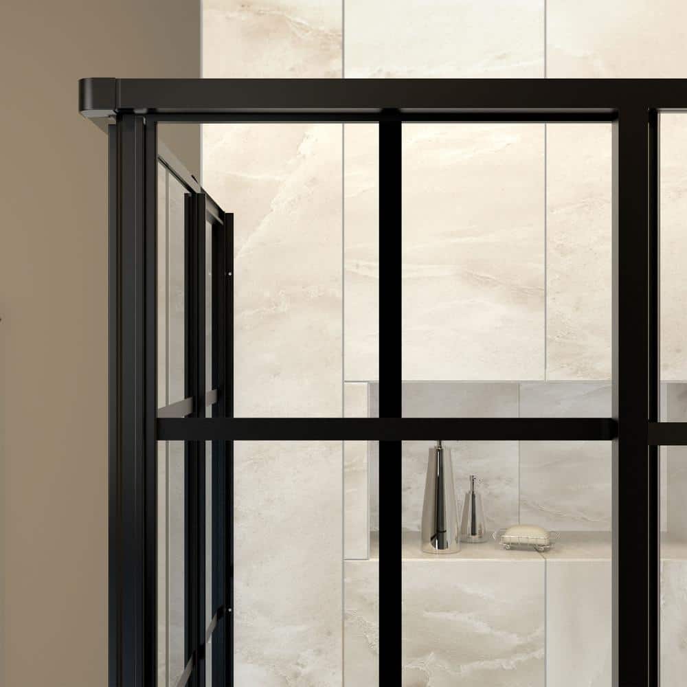 French Corner 40.5" Satin Black Framed Sliding Shower Enclosure