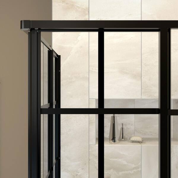 French Corner 36 in. W x 36 in. D x 74.75 in. H Framed Shower Enclosure and Shower Base Kit in Matte Black French Corner 36 in. W x 36 in. D x 74.75 in. H Framed Shower Enclosure and Shower Base Kit in Matte Black