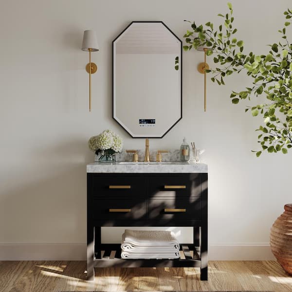 Ancerre Designs Elizabeth 36 in. W x 22 in. D Vanity in Black Onyx with Marble Vanity Top in Carrara White with White Basin