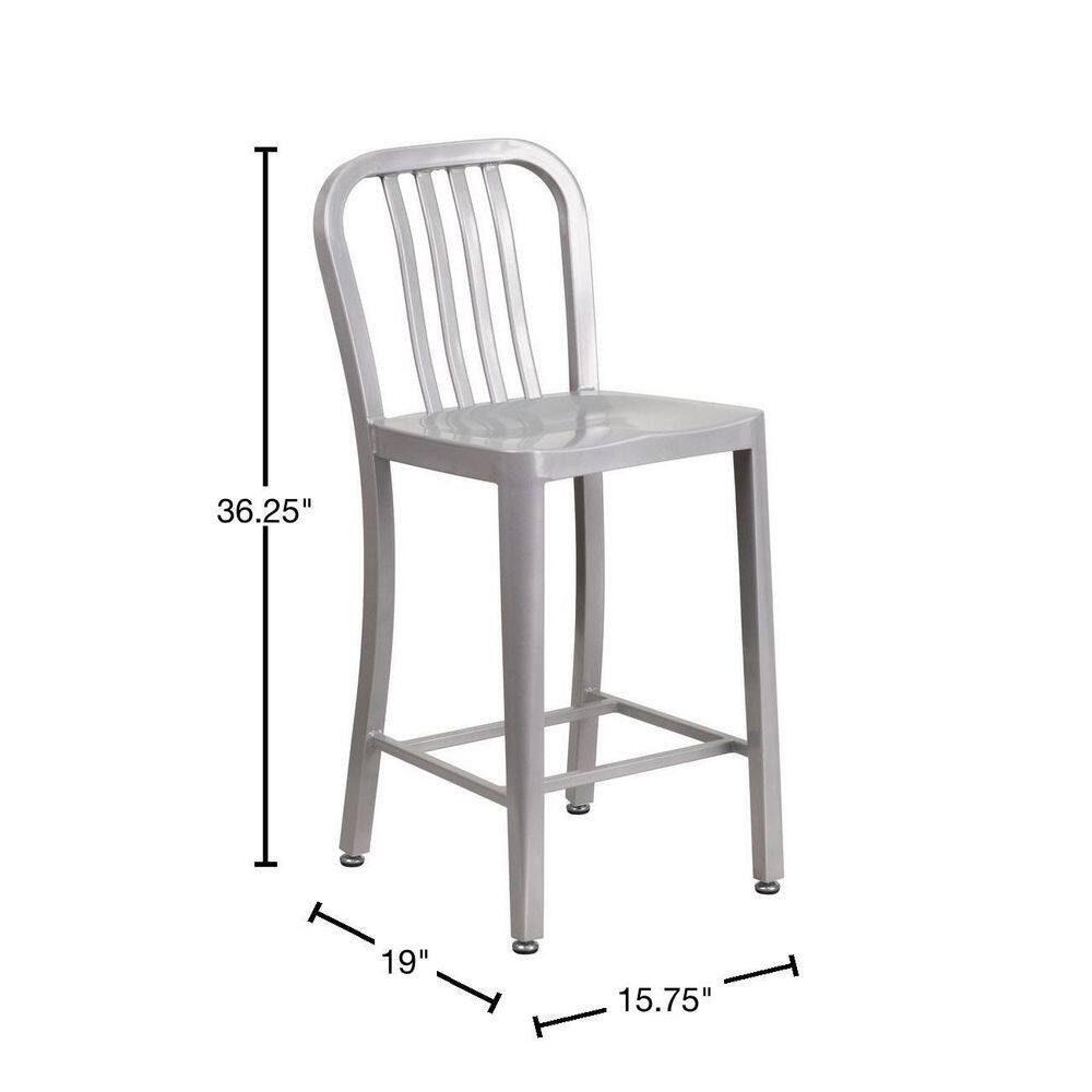 Silver 24" Metal Counter Height Stool with Vertical Slat Back