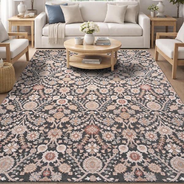 Nepal 5 ft. x 7 ft. Black Floral Area Rug