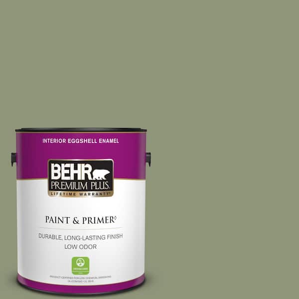 BEHR PREMIUM PLUS 1 gal. #420F-5 Olivine Eggshell Enamel Low Odor Interior Paint & Primer