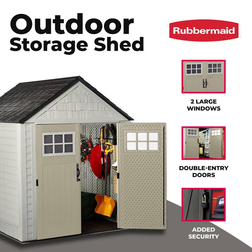 Beige 7' x 7' Resin Outdoor Storage Shed with Windows