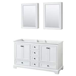 Deborah 59.25 in. W x 21.5 in. D x 34.25 in. H Double Bath Vanity Cabinet without Top in White with Med Cab Mirrors