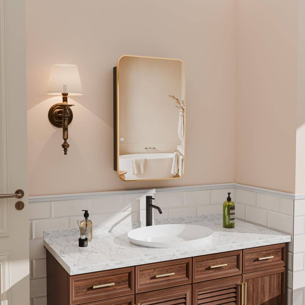 24 in. W x 36 in. H Recessed Rectangular Metal Framed Bathroom Medicine Cabinets with Mirror in Brushed Gold price history on PriceWatchPro