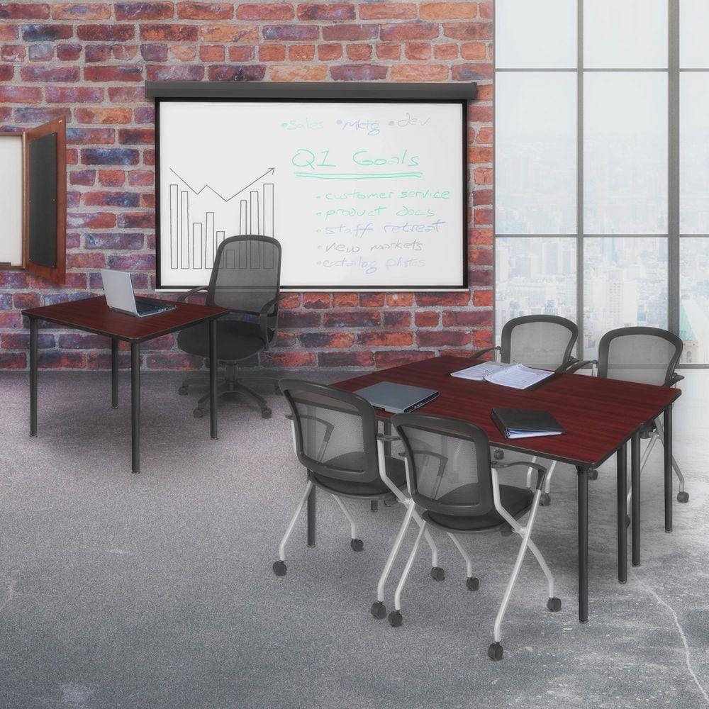 Kee 66 in x 24 in. Mahogany Top Folding Training Seminar Table Desk, Black Legs