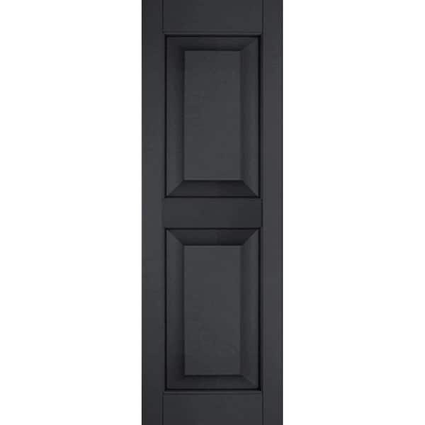 Ekena Millwork 12 in. x 34 in. Exterior Real Wood Pine Raised Panel Shutters Pair Black