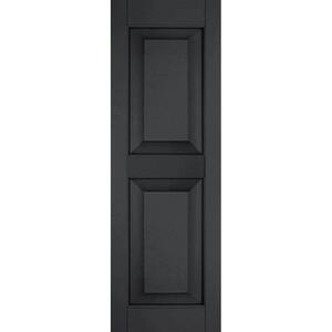 12 in. x 68 in. Exterior Real Wood Pine Raised Panel Shutters Pair Black