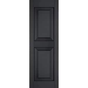 12 in. x 72 in. Exterior Real Wood Pine Raised Panel Shutters Pair Black