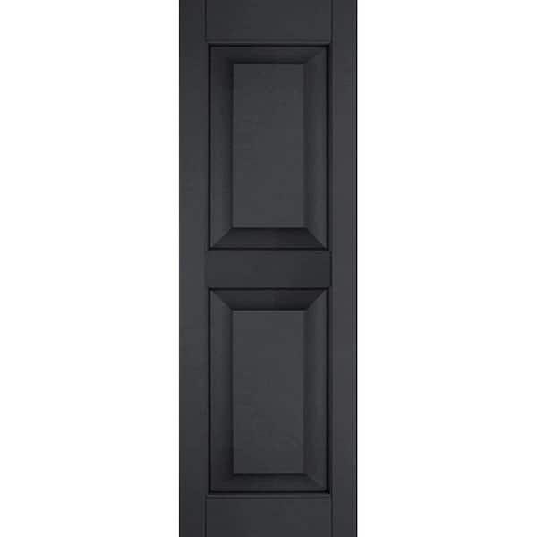 Ekena Millwork 15 in. x 32 in. Exterior Real Wood Pine Raised Panel Shutters Pair Black