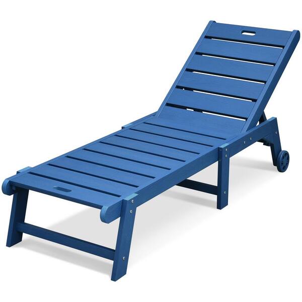 DEXTRUS Blue Weatherproof Plastic Outdoor Chaise Lounge Patio Pool Chair