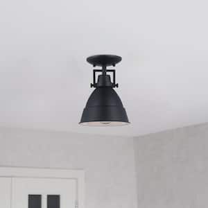 7 in. 1-Light Black Industrial Farmhouse Semi-Flush Mount Ceiling Light Fixture with Metal Shade