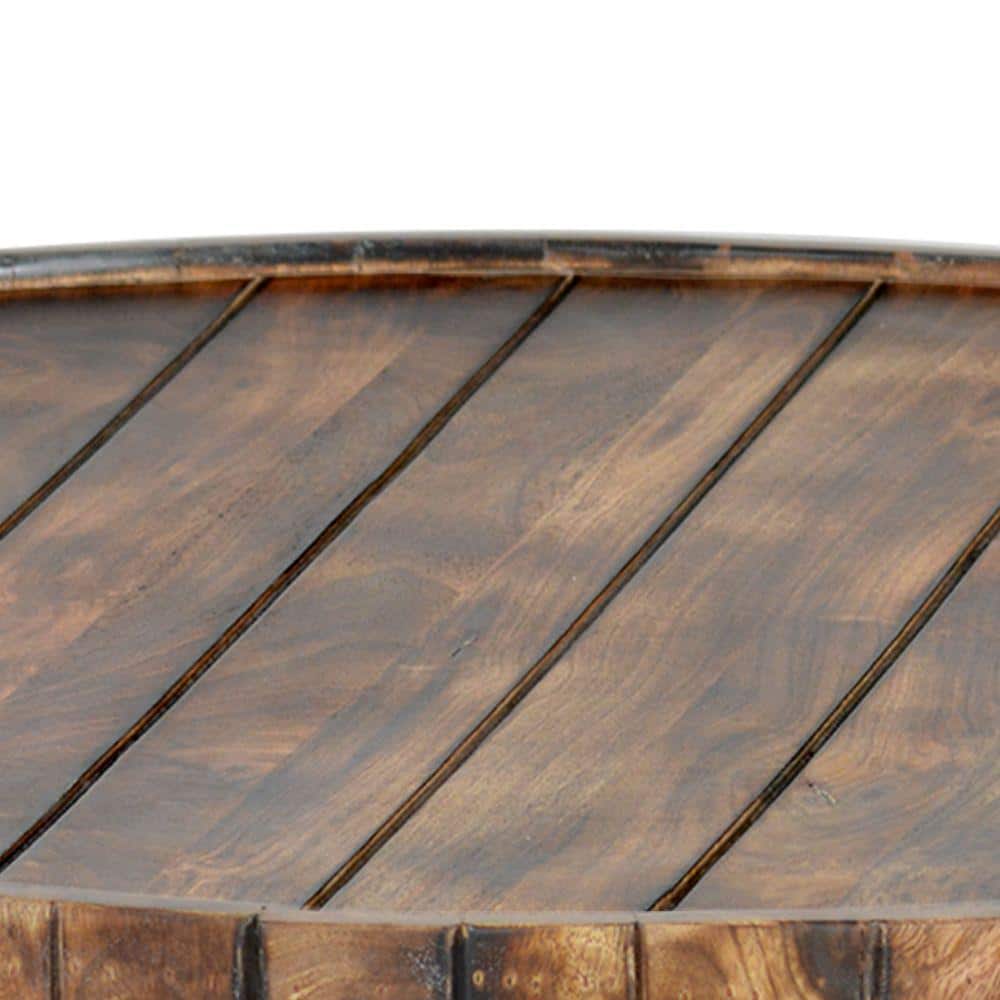 Burned Brown Mango Wood 34" Round Coffee Table with Plank Design