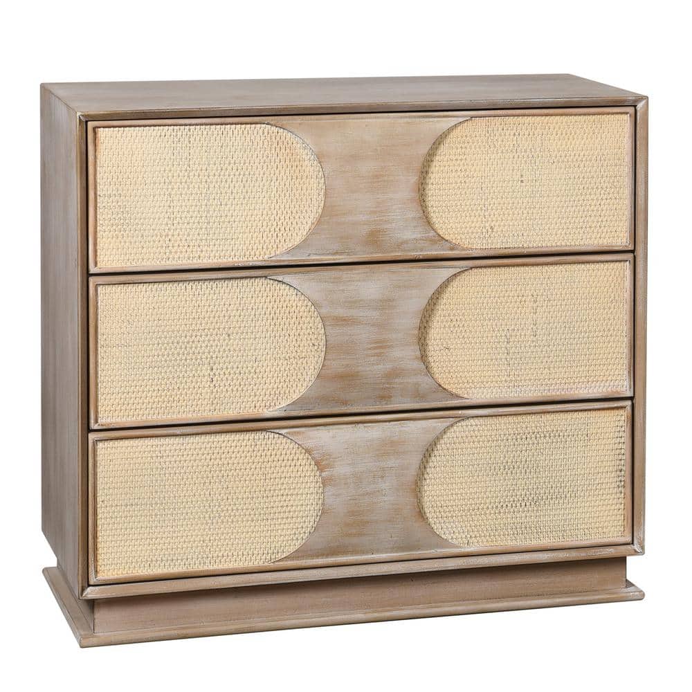 Mid-Century Light Bisque Chest with Woven Cane Drawers