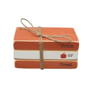 2.8 in. Orange and White Trick or Treat Halloween Decorative Faux Wood Books