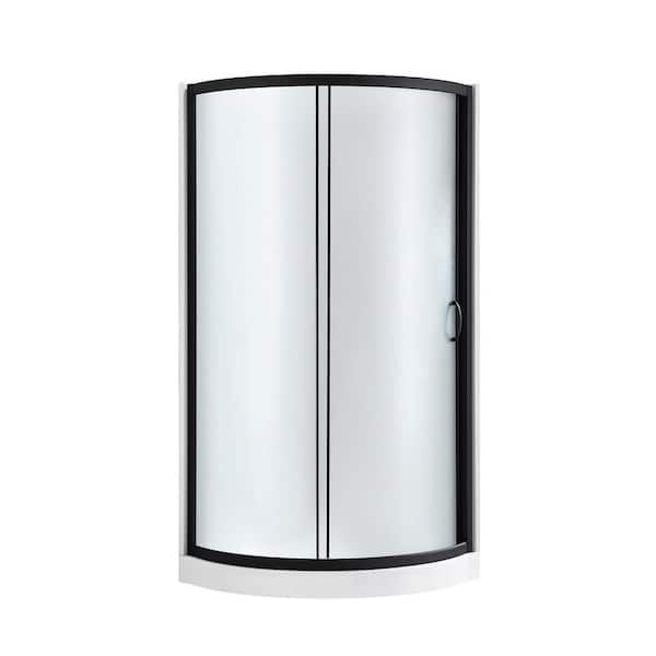 Breeze 32 in. L x 32 in. W x 77.36 in. H Corner Shower Kit with Frosted Framed Sliding Door in Black