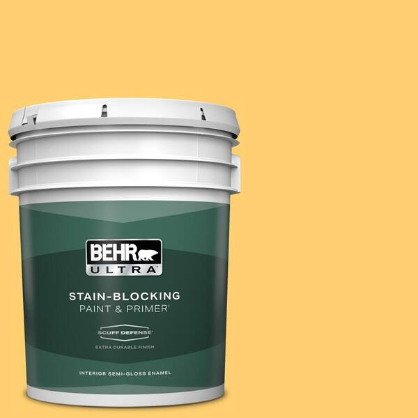 BEHR ULTRA 5 gal. #320B-6 Mellow Yellow Extra Durable Semi-Gloss Enamel Interior Paint & Primer