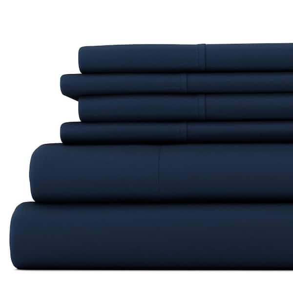 Becky Cameron 6-Piece Navy Solid Microfiber Queen Sheet Set