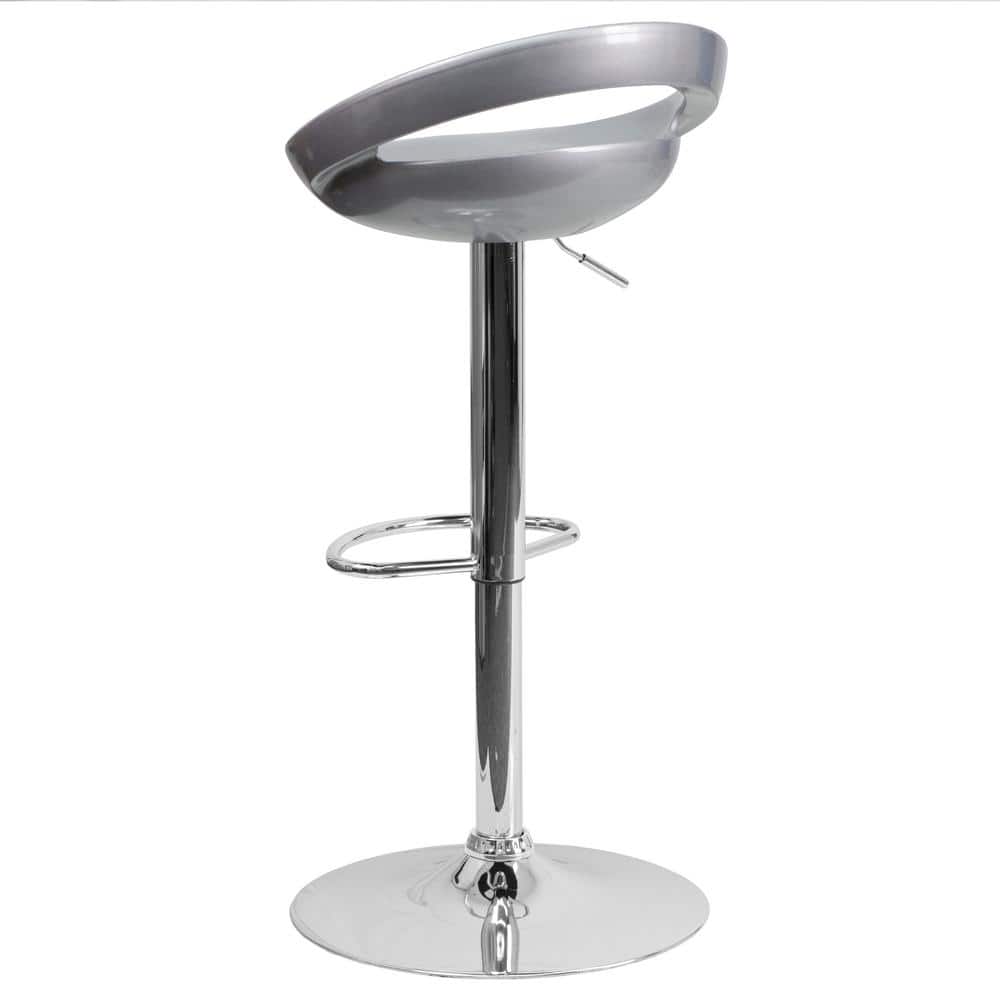 Sleek Silver Swivel Adjustable Height Backless Barstool