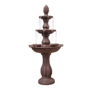 Resin Freestanding Waterfall Décor 3-Tier Water Fountain, Pump and Pineapple Top, 51 in. Tall, Brown, Large Outdoor