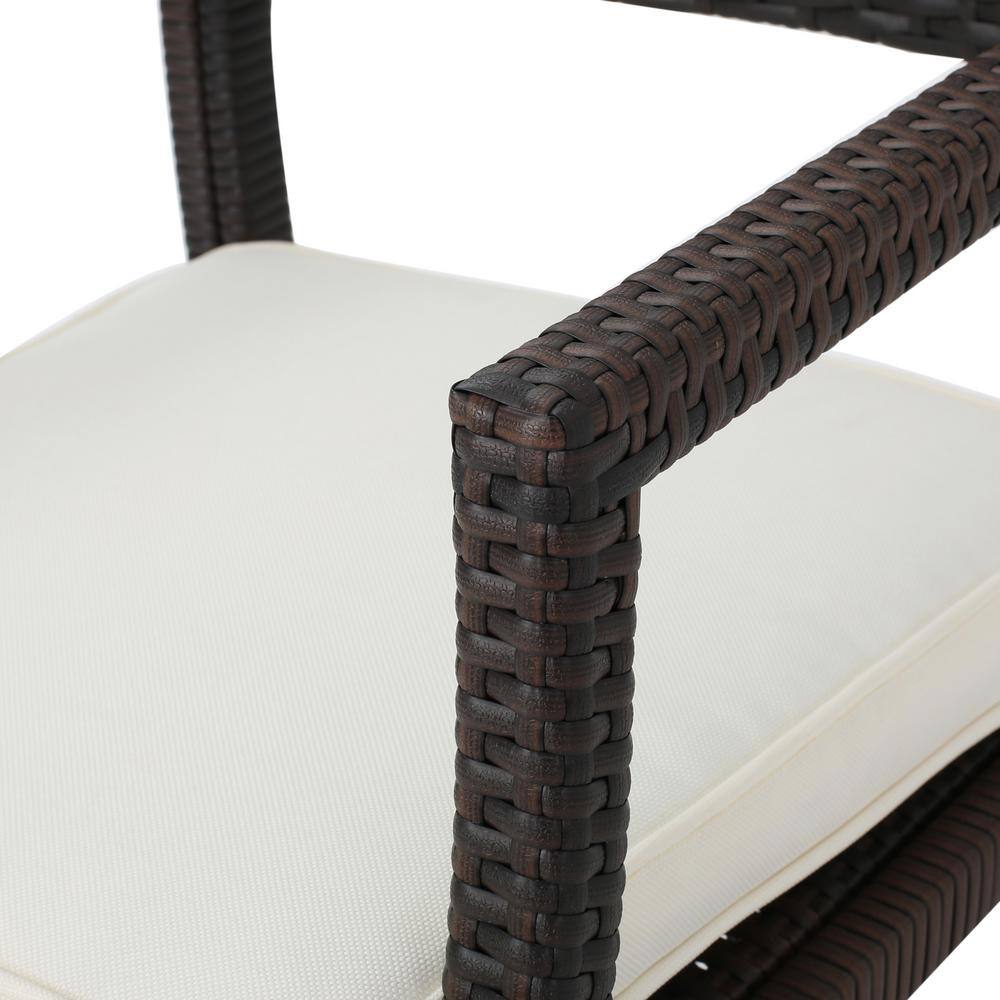 Set of 2 Brown Wicker Outdoor Dining Chairs with Cushions