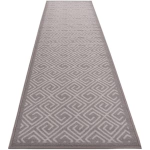 Ancient Greek Style Meander Base Design Gray 2 ' Width x 7' Your Choice Length Slip Resistant Rubber Stair Runner