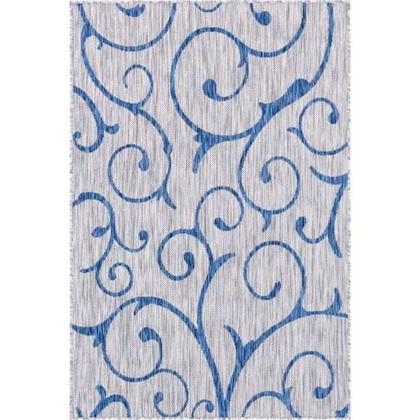 Unique Loom Outdoor Curl Cloud Gray 6 ft. x 9 ft. Area Rug