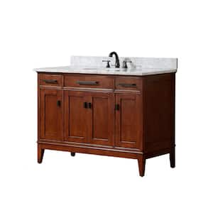 Madison 49 in. Single Sink Tobacco Bath Vanity with Carrara White Marble Top