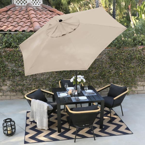 aluminum gray cantilever patio umbrellas Autlaycil 10 ft Aluminum Offset Outdoor Cantilever Umbrella with 360-degree Rotation, 2-Tier Patio Umbrella