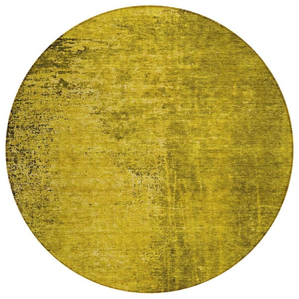 HomeRoots Gold 8 ft. Round Woven Abstract Round Indoor/Outdoor Area Rug