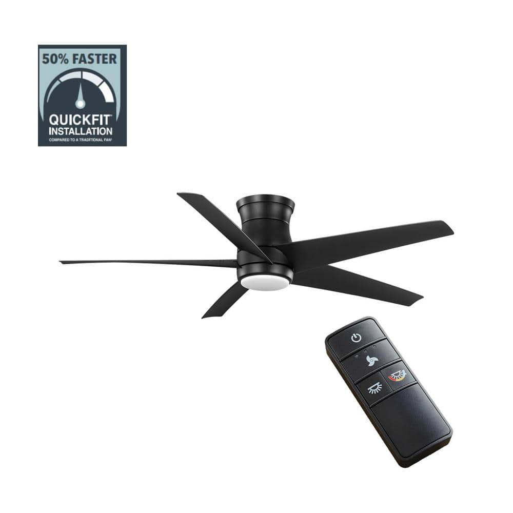 Mena 54 in. White Color Changing LED Indoor/Outdoor Matte Black Hugger Ceiling Fan with Light and Remote -  Hampton Bay, 92403