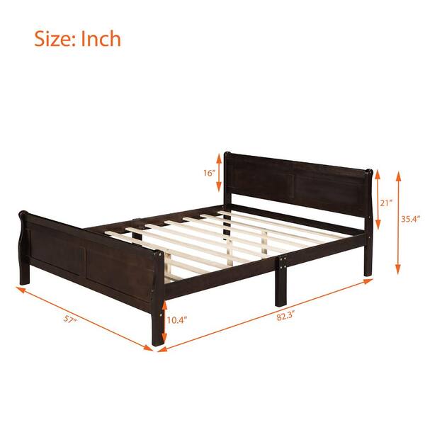 57 in. W Espresso Brown Wood Frame Full Size Platform Bed with