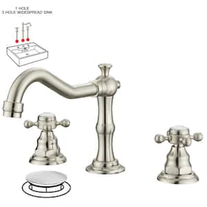 8 in. Widespread 2-Handle 3-Hole Bathroom Faucet with Drain Kit and cUPC Water Supply Lines in Brushed Nickel