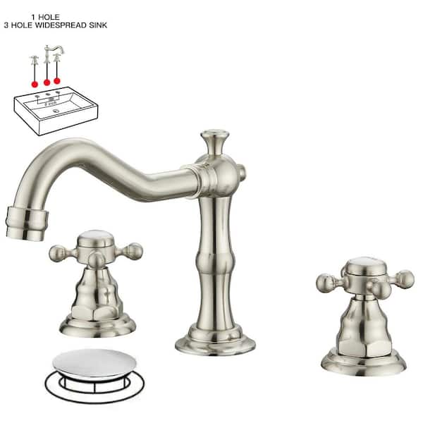 BWE 8 in. Widespread 2-Handle 3-Hole Bathroom Faucet with Drain Kit and cUPC Water Supply Lines in Brushed Nickel