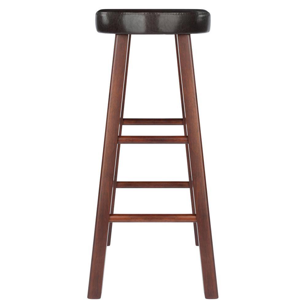 Transitional Walnut Brown Wood Bar Stool with Espresso Cushion, 30"