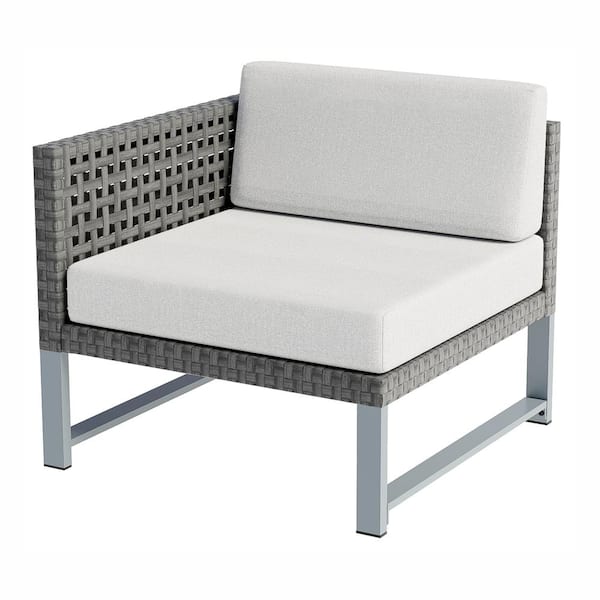 Unbranded Metal Outdoor Patio Furniture Sectional Sofa Black Wicker Right Corner Chairs with Light Gray Cushions