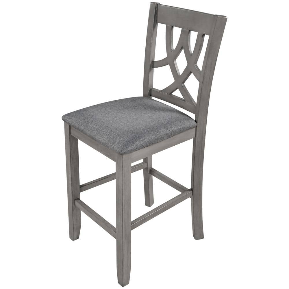 Gray Wood Outdoor Counter Height Kitchen Dining Chair with Cross Back and P