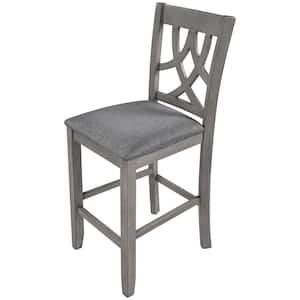 Gray Wood Outdoor Counter Height Kitchen Dining Chair with Cross Back and Padded Round Cushions (2-Pack)